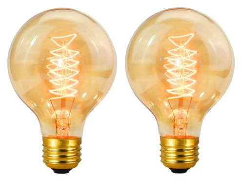 Toyhood 2 Pcs Vintage G80 Edison Light Bulb 4̣0̣Ẉạṭṭ, Dimmable E27 Screw Bulb, Decorative Spiral Filament Bulbs Soft Warm White 2700K