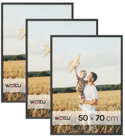 WOLTU Bilderrahmen 50x70, 3er set, Massivholz Fotorahmen mit Passepartout