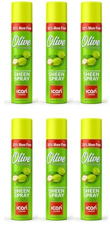 ican London Olive Oil and Coconut Oil Sheen Spray, Nourishing and Moisturising Hair Care, 100ml, 6-Pack