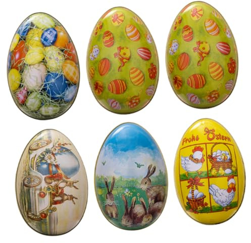 BCOATH 6pcs Easter Egg Shaped Candy Box Set, Metal Biscuit and Cookie Storage Container, Colorful Easter Boxes for Sweets and Candy Packaging