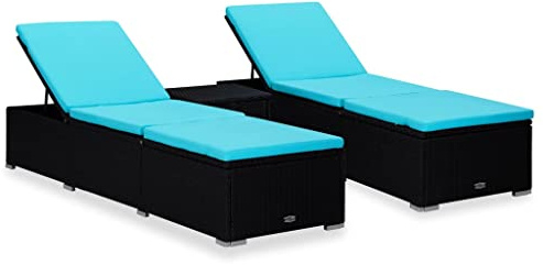 Ziaphsol 3-TLG. Garten-Sonnenliegen-Set, Poly Rattan Schwarz, mit Teetisch, verstellbare Chaiselongue für Terrasse, Pool, wetterfest, für entspannte Outdoor-Momente