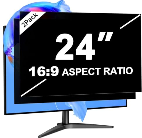 LUSA DESIGN [2-Pack 24 Inch Computer Privacy Screen for 16:9 Aspect Ratio | Widescreen Monitor, Eye Protection Anti Glare Blue Light Monitor Privacy Filter, Removable Anti-Scratch 24in Protector Film