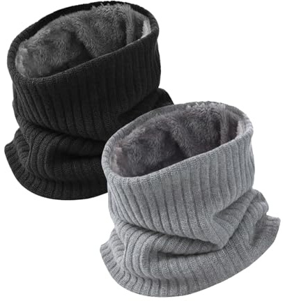 SEFIRST 2 Pcs Tour de Cou Homme, Cache Cou Homme Femme, Gaiter Masque Cagoule Tubulaire Foulard Snood Hiver Écharpe Coupe-Vent Ski Élastique Épais Doublure Polaire Neck Warmer (Noir, Gris)