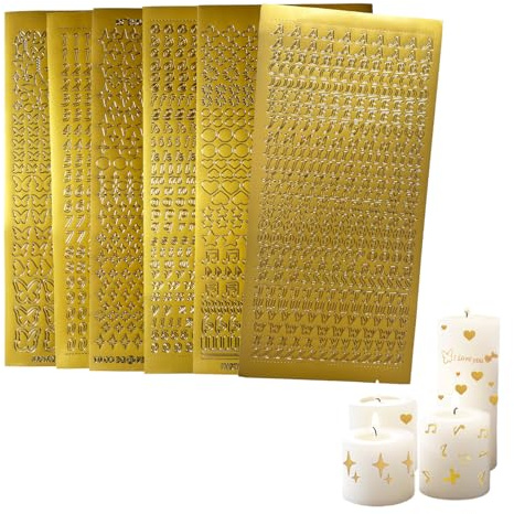 Wachsbuchstaben für Kerzen Gold 6 Bögen – selbstklebende Buchstaben, Zahlen & Sterne Sticker Set, handmade aufkleber für Taufe Kommunion Hochzeit Geburtstag Fotoalbum Scrapbook