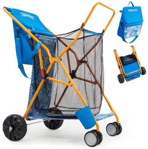 Old Bahama Bay Carrito de Playa Plegable con Nevera 20L, Bollerwagen Faltbar con Ruedas de 20cm, Carro de Transporte con Soporte para Silla, Tabla de Surf y Sombrilla