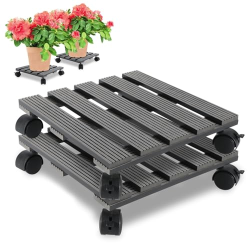 Hebitod Juego de 2 ruedas cuadradas de WPC, 30 x 30 cm, soporte para plantas con ruedas, resistente a la intemperie, capacidad de carga de hasta 80 kg por pieza, interior y exterior, color gris
