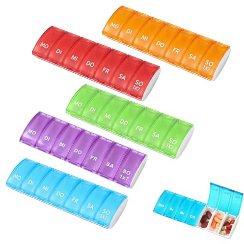 ikBrtaiay 5 Stück Tablettenbox 7 Tage Pillendose 7 Tage Klein, Pillendose Klein, Tablettenspender Pillenbox, Medikamentenbox, Tablettendose für Unterwegs Medikamentenbox Aufbewahrung