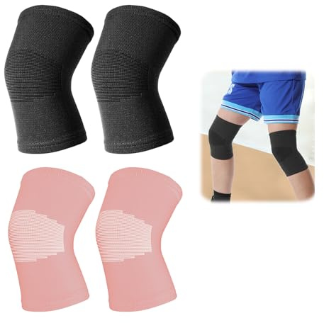 Haxisii Kids Knee Support, 2 Pcs Pink Child Knee Support, Knee Sleeves, Suitable for Boys and Girls for Basketball, Volleyball, Football and Running (Pink/Black)