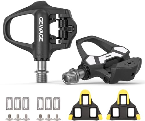 GEWAGE SPD-SL klickpedaler för racercykel, justerbar spänning, robust kompositkropp, bred plattform, inkl. Cleats och monteringsmaterial – kompatibel med Shimano SPD-SL (SM-SH10/11/12)