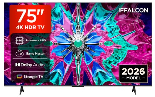 iFFALCON 75U65A – Smart TV 4K HDR Direct LED da 75, Google TV | Game Master, Motion Clarity, Dolby Audio, Apple AirPlay 2, Google Assistant, Compatible with Alexa
