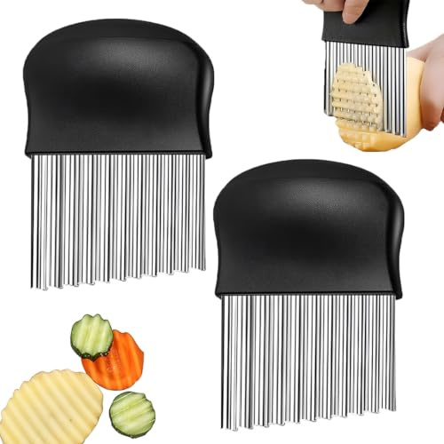 QOWUXHZ 2 Pezzi Taglia Onde, Coltello Ondulato in Acciaio Inox per Patate, Affettatrice a Onde per Verdure, Strumento da Cucina per Tagliare a Bastoncino o a Fiammifero