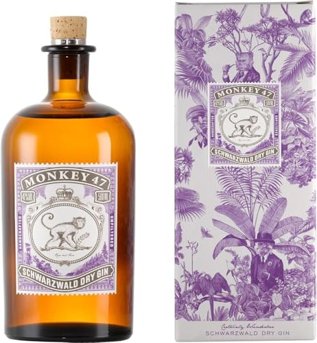 Monkey 47 Schwarzwald Dry Gin, 47% ABV, 50cl with Gift Box | Blend of 47 Handpicked Botanicals, Batch Distilled in Germanys Black Forest for Quality, Ideal Gift for Special Occasions