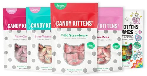 Candy Kittens Vegan Sweets CORE Selection (5 x 140g) – Vegan Chewy Sweets Bundle, Wild Strawberry, Sour Watermelon, Very Cherry, Eton Mess & LOVES – Ideal Treats for Vegans & Vegetarians
