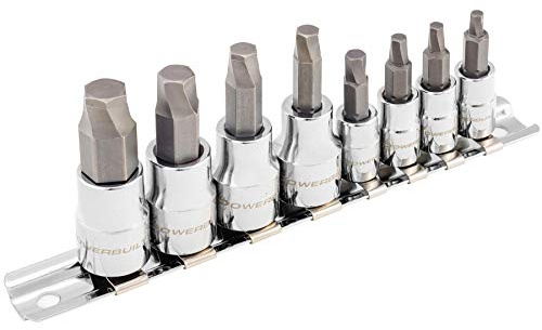 Powerbuilt 240094 8 Piece Zeon Metric Hex Bit Socket Set - with use for Damaged Fasteners, Standard, Rusted, Rounded Bolts, Size from 3mm to 10mm, Silver