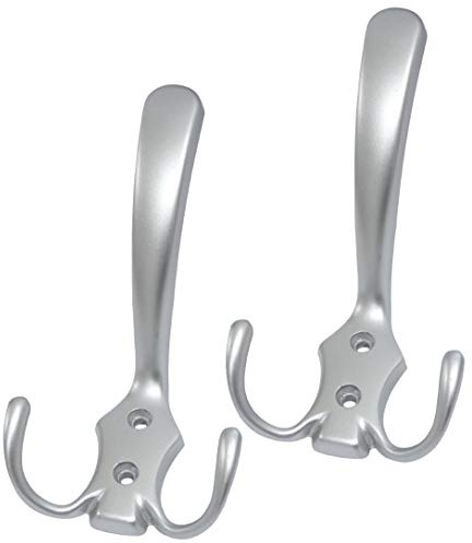 Aerzetix - 2x Appendiabiti da Parete in Metallo con Ganci Saloum Colore Argento Opaco 110/62mm - C41417