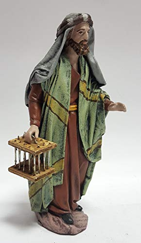 Arte Pesebre Pastor con pájaro enjaulado, para Figuras de 17 cm