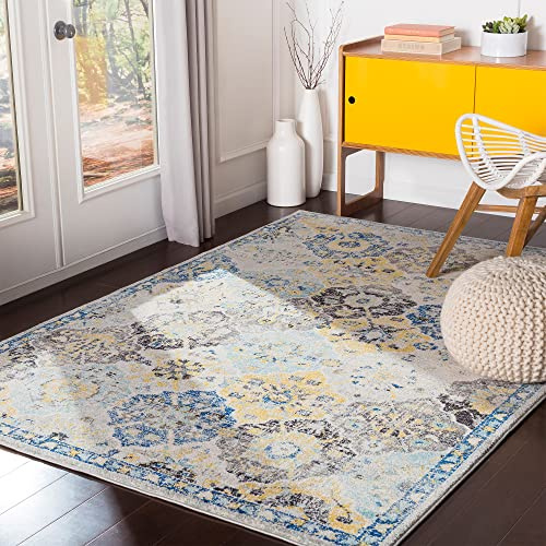 Livabliss Sicily Vintage groß - Wohnzimmer 160x220 cm, Esszimmer, Schlafzimmer, Orientalischer e Boho Style - Carpet Living Room, Bunter Muster, Blau, Senfgelb, Schwarz