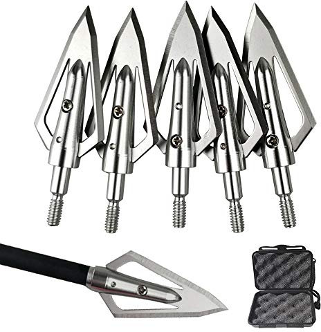 Edelstahl Pfeilspitze, Jagdspitzen mit Gewinde und 2 rasiermesserscharfen Stahlklingen für Jagdpfeilen,6 Stück jeden Paket (Silber)