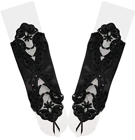 Asudaro Damen Fasching Kostüm Spitzenhandschuhe Satin Brautkleid Handschuhe Stulpen für Hochzeit, Oper, Ball, Fasching, Karneval, Tanzen, Halloween Kostümhandschuhe Brauthandschuhe
