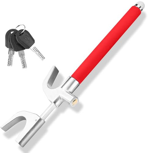 Turnart Lenkradkralle, Premium Auto Anti-Diebstahl, für Lenkräder Verschiedener Größen, Mit 3 Schlüsseln (Rot)