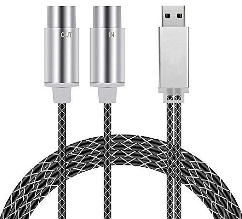 Koldot 5.9ft MIDI to USB Cable, USB Converter, Adapter, Black, Grey, 5 Pin, Male-to-Male, for Piano Keyboard, Electronic Drum, MIDI Keyboard, PC, Mac, Laptop