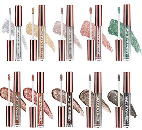 10 färger bländande glitter flytande ögonskugga metallisk glänsande skimmer långvarig vattentät högpigmenterad glöd ögonskuggsats gnistrande diamant pärlemorskimrande ögonmakeup