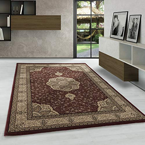 Carpetsale24 Orientteppich Rot 120x170 cm – Kurzflor Teppich im klassischen Vintage Stil für Wohnzimmer, Schlafzimmer, Essbereich – Pflegeleicht, strapazierfähig, dekorativer Wohnakzent