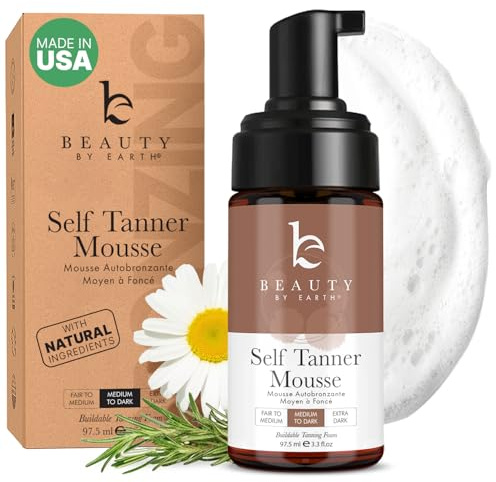 Self Tanner Mousse - USA Made with Natural & Organic Ingredients, Self Tanning Mousse for Dark Fake Tan, Sunless Tanner, Clear & Non Toxic Tanning Foam for Streak Free Finish & Natural Glow