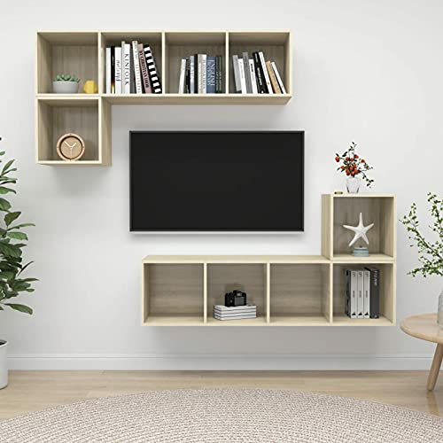 Fest-night Meuble TV Pas Cher Meuble TV Moderne Ensemble de Meuble TV 4 pcs Chêne Sonoma Aggloméré