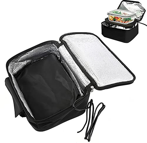 HUIKJI Car Food Warmer Portable,12V Personal Oven for Car Heat Lunch Box with Adjustable/Detachable Shoulder Strap, Using for Work/Picnic/Road Trip, Electric Slow Cooker for Food (Black)