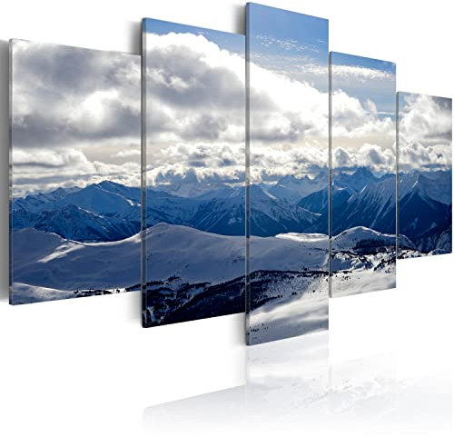 Cuadros B&D XXL - Cuadro de Cristal acrílico Paisaje Montanas 200x100 cm Impresión de 5 Piezas Pintura sobre Vidrio Imagen Gráfica Decoracion de Pared Naturaleza Nubes Invierno c-B-0082-k-m