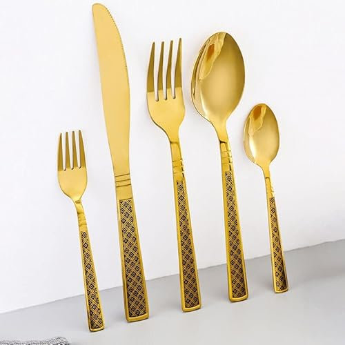 Servizio da tavola Set di posate in argento dorato Posate in acciaio inossidabile Black Diamond Adatto per 6 persone da utilizzare 30 pezzi di posate Servizio da tavola little surprise
