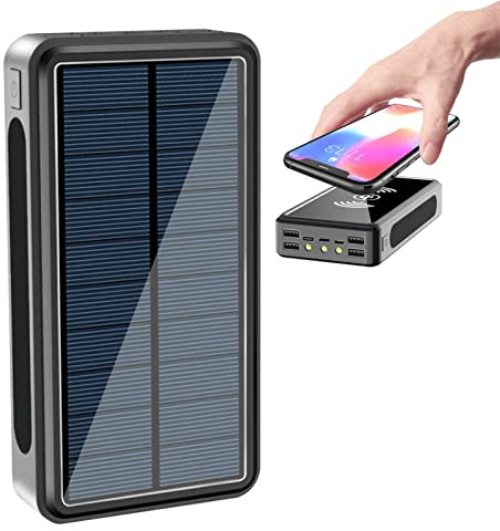 Solar Power Bank, 30000 mAh Solar Power Bank, batteria per cellulare, ricarica rapida, caricatore portatile, per campeggio, attività all'aperto, con alta luminosità