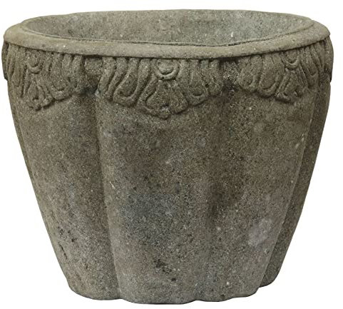 STONE art & more Steintrog, Pflanztopf, Pflanzkübel Toulouse, Ø 60 cm, mit Verzierung, Steinmetzarbeit aus Lavastein (Basanit), Garten-Deko, frostfest