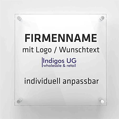 INDIGOS UG - Schilder selbst gestalten - 5mm Acrylglas Schild - 40x40 cm - Platte bedruckt mit Wunschtext - Firmenname - personalisierte Geschenke - für Firma Büro Tür Eingang Hotel