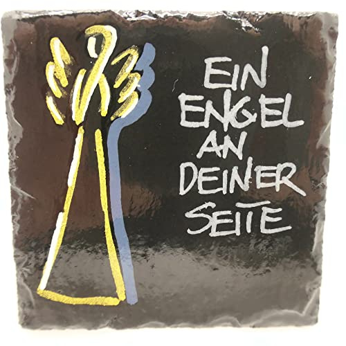 Andys Steinwelt Gedenktafel aus Schiefer ca. 5 x 5 cm von Hand bemalt und beschriftet, Grabplatte Schutzengel, Gedenktafel, Urnengrab, Sternenkinder, Unikat (EIN Engel AN DEINER Seite)