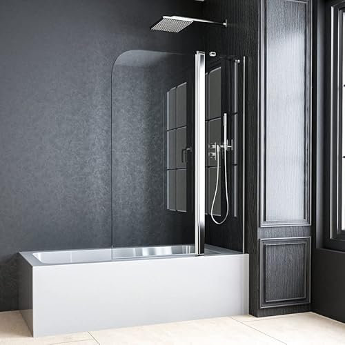 Duschwand für Badewanne 90x140cm Duschtrennwand 2-teilig Pendeltür Duschwand badewannenfaltwand Duschabtrennung Badewannenwand 5 mm ESG Glas