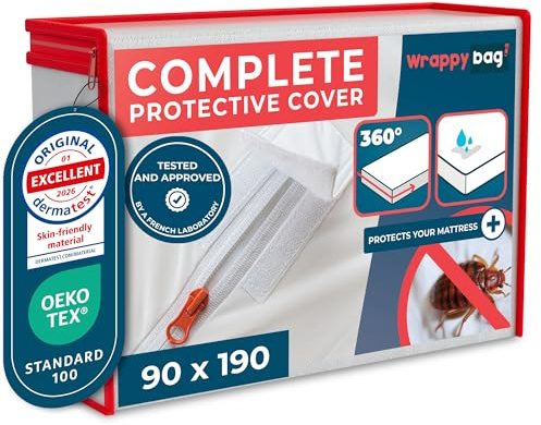 Wrappybag Bed Bug Mattress Protector - Waterproof Encasement 90x190x20 | 90x190x20 - lab-certified against bed bugs and dust mites, 100% airtight, free from chemical treatments, Oeko-Tex