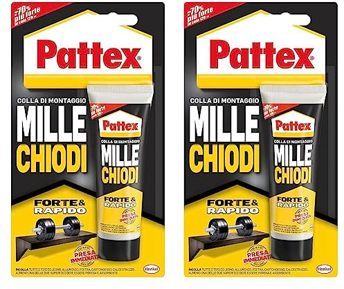 Pattex Millechiodi Forte & Rapido, adesivo di montaggio extra forte che sostituisce viti e fori al muro, adesivo bianco con effetto ventosa, 1x100g blister (Confezione da 2)