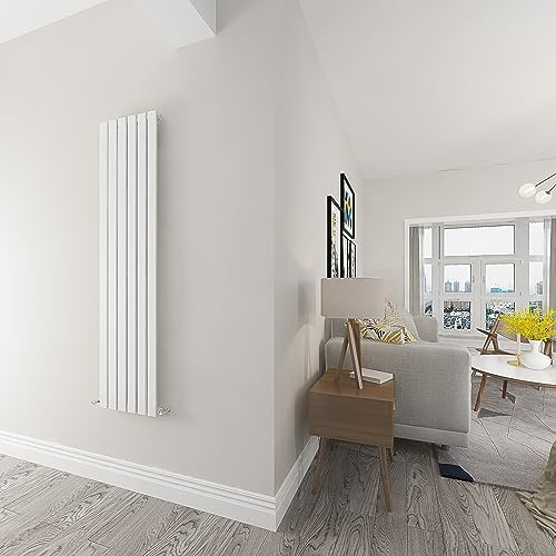 Skybathroom | 1600x408mm Vertical White Flat Single Panel Slim Tall Upright Central Heating radiator
