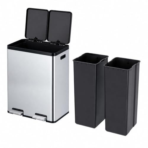EKO Essential Cubo de Basura Reciclaje Cocina 30 L + 30 L con Pedal | Cubo EKO Essential de 30 L + 30 L con pedales, acero inoxidable antihuellas y cubetas extraíbles.