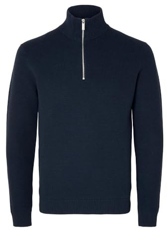 SELETED HOMME Herr Slhdane Ls stickad struktur halv dragkedja Noos stickad tröja, Sky Captain, L