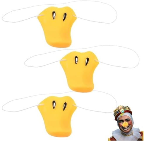 Dinntty Entenschnabel-Maske 3 Stück lustige gelbe Entennasen-Tierschnauze Weiche Kostümmaske für Halloween-Mardi-Gras-Cosplay-Zubehör, 1.57*2.55inch