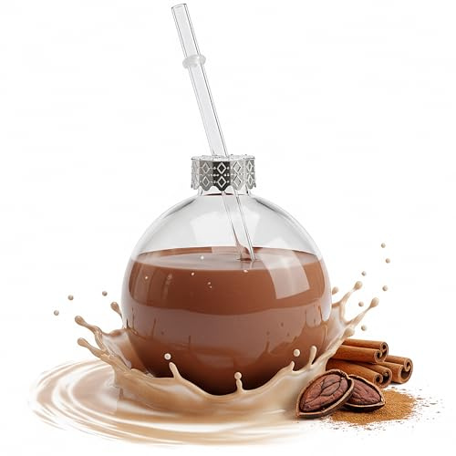 Novaliv Tasse Glühwein 400 ml Personalisierte Weihnachtstasse mit Trinkhalm - Weihnachtskugel als Glühweinbecher - Christbaumkugel Motiv Tasse Tannenbaum Kugel Weihnachtstasse Handwärmer Xmas Mugs