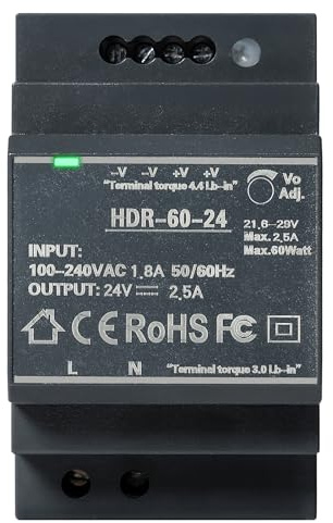 Jadeshay Hutschienen Netzteil 24V DC 2.5A 60W Hutschienen Schaltnetzteil DIN Schienen Netzteil Transformator für Industrielle Automatisierungsgeräte HDR-100-24
