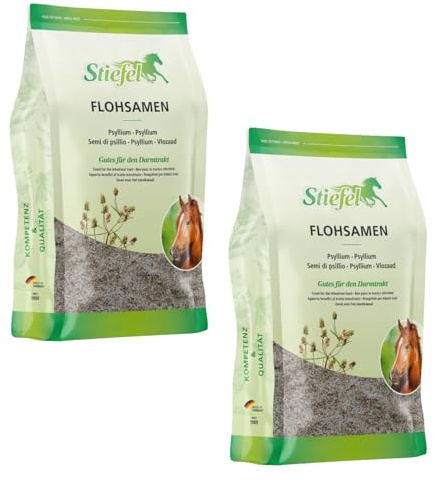 RL24 Stiefel - Flohsamen für Pferde – 2 x 1000 g Beutel (2er Set) | Gemahlene Schalen für Darmtrakt – quellfähige Flohsamenschalen können Selbstreinigungsfunktion des Darms unterstützen