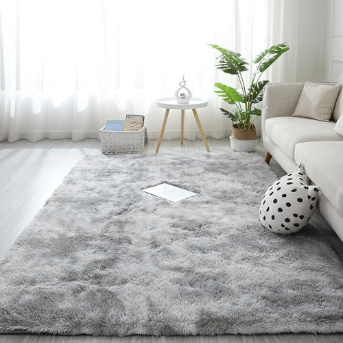 Lifup Hochflor Teppich Modern Batik Flauschig Weich Teppich Waschbarer Weiche Teppiche für Wohnzimmer Kinderzimmer Deko Schlafzimmer Hellgrau gefärbt 180 x 280 cm