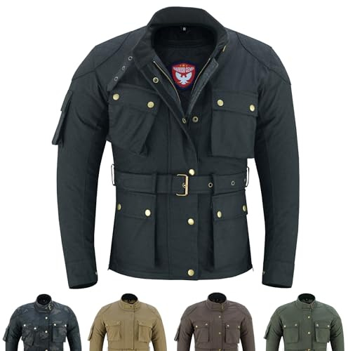 warrior gears Chaqueta de motociclista de algodón encerado de 12 oz para mujer, chaqueta de motociclista informal con protección CE, encerada, impermeable, fija, con forro de malla, para exteriores