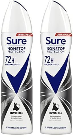 Sure Invisible Black & White Nonstop Protection deodorant spray that protects against white marks and yellow stains Anti-perspirant Deodorant Aerosol 72h protection against sweat and odour 150 ml