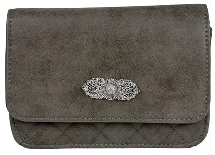 Gesteppte Handtasche Fabia mit Trachten Applikation | Dunkelgrau